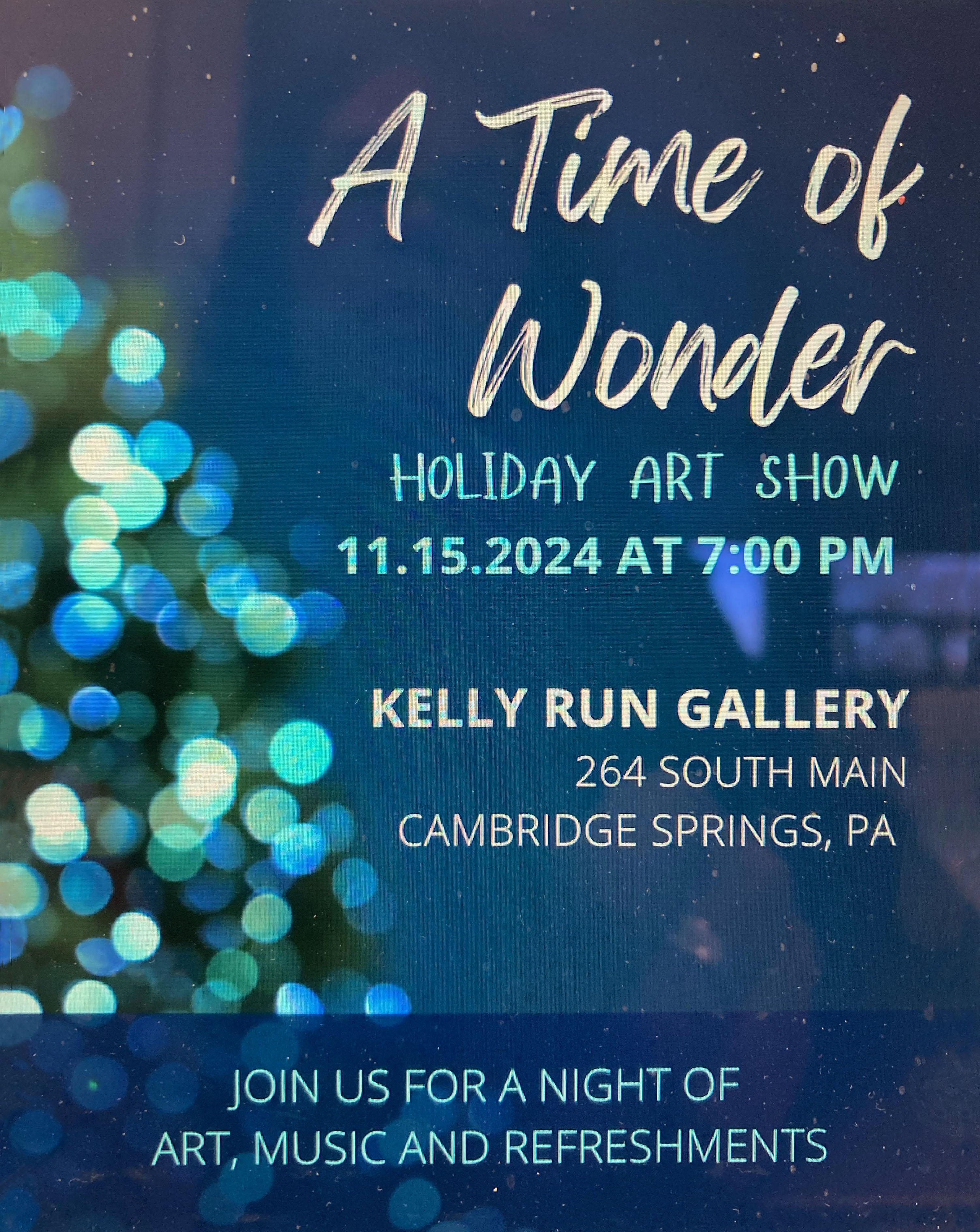 Kelly run Gallery for the opening night reception of our holiday art show