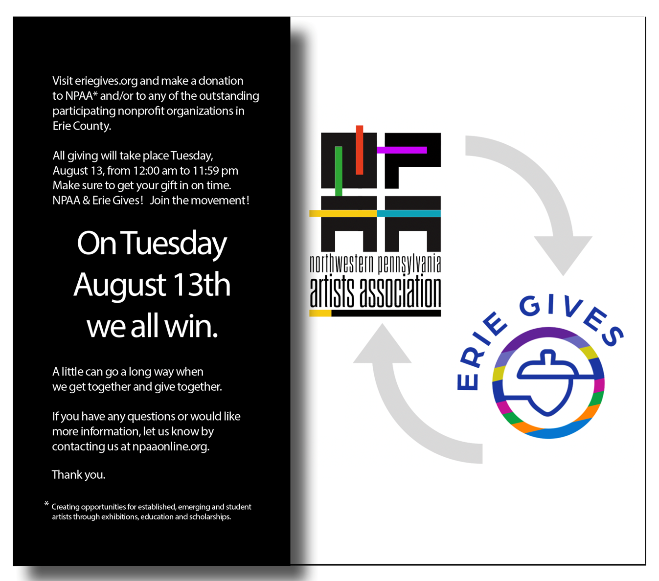 14th Annual Erie Gives....Don't forget your favorite art organization - NPAA